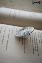 Black Polish German Silver Geometric Design Embossed Ring