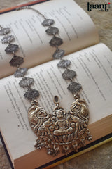 Antique Finish German Silver Lakshmi Pendant Temple Necklace