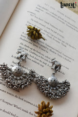German Silver Floral Elephant Embossed Earring