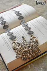 Antique Finish German Silver Lakshmi Pendant Temple Necklace