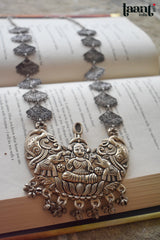 Antique Finish German Silver Lakshmi Pendant Temple Necklace