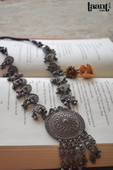 Black Polish German Silver Mandala Design Embossed Long Necklace