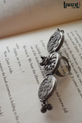 Black Polish German Silver Triple Tyre Ring with Ghungroo