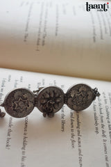 Black Polish German Silver Triple Tyre Ring with Ghungroo