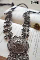 Black Polish German Silver Mandala Design Embossed Long Necklace
