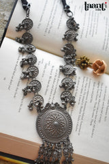 Black Polish German Silver Mandala Design Embossed Long Necklace