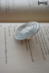 Black Polish German Silver Geometric Design Embossed Ring