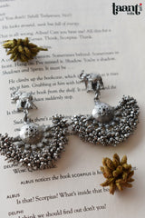 German Silver Floral Elephant Embossed Earring