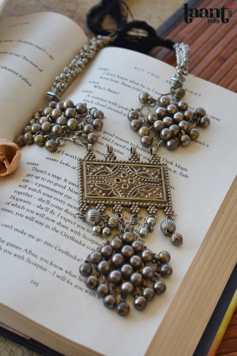 German Silver Floral Embossed Bohemian Neckpiece