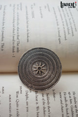Black Polish German Silver Geometric Design Embossed Ring