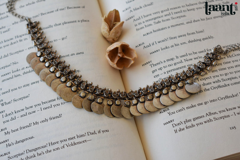 German Silver Floral Coin Emboosed Choker