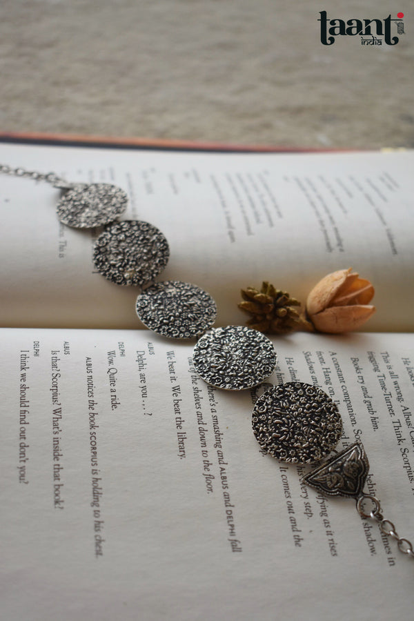 Black Polish German Silver Floral Embossed  Choker