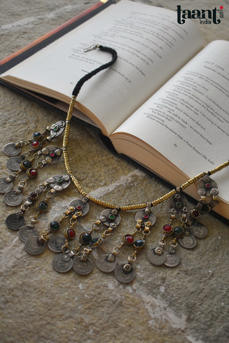Afghani Handcrafted Coin necklace with Sones Embelishments