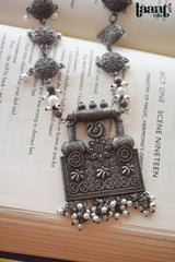Antique Finish German Silver Floral Embossed Necklace