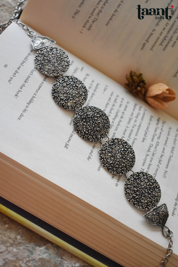 Black Polish German Silver Floral Embossed  Choker