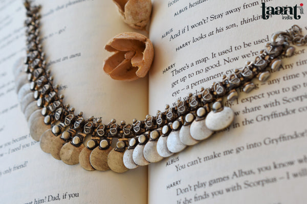 German Silver Floral Coin Emboosed Choker