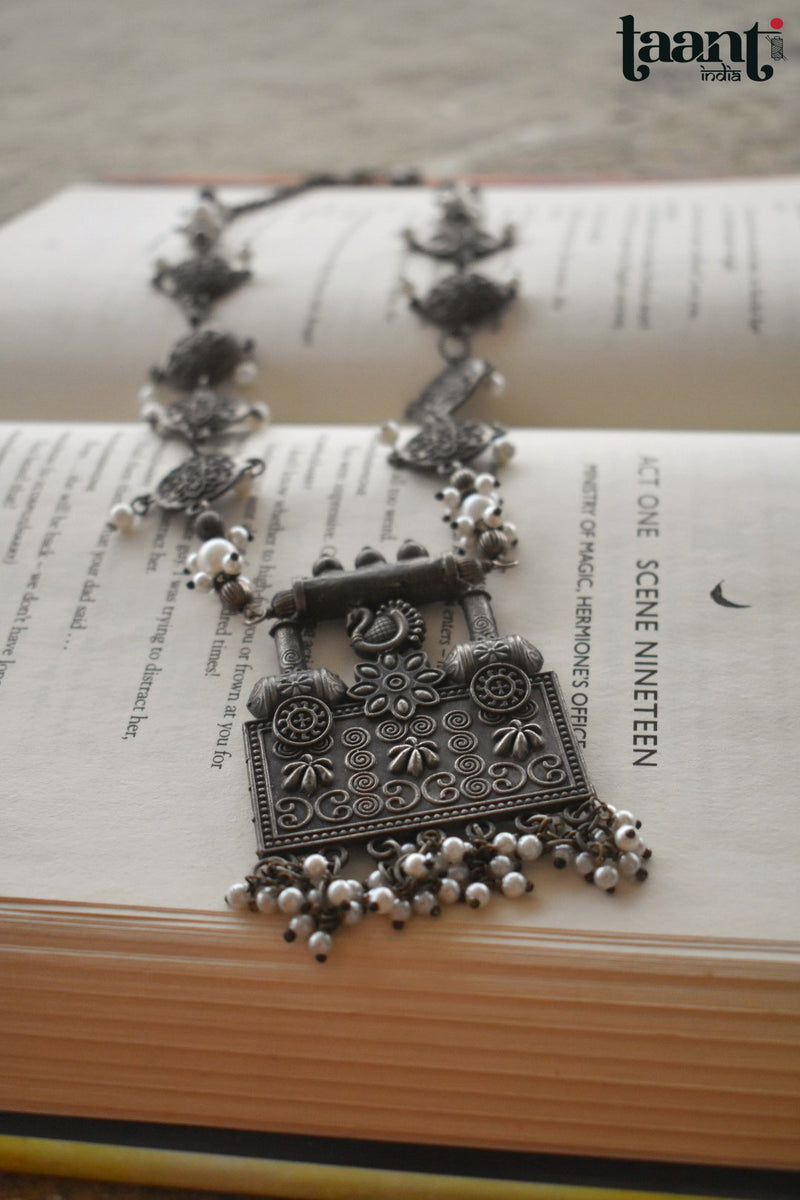 Antique Finish German Silver Floral Embossed Necklace