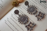 Black Polish German Silver lotus Embossed Long Earring