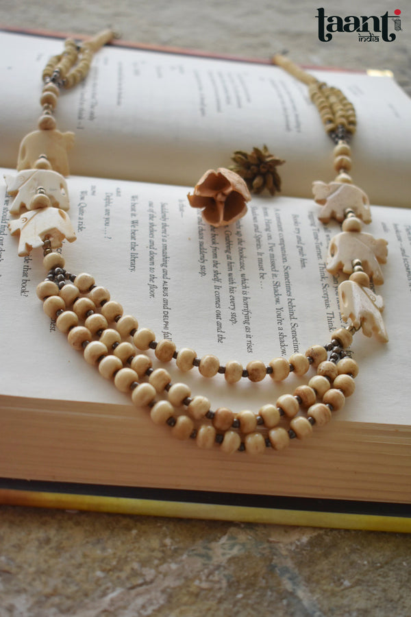 Vintage Faux Ivory Three layered Beaded Necklace