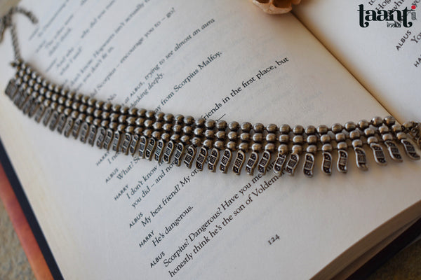 German Silver Floral Leaves Emboosed Choker