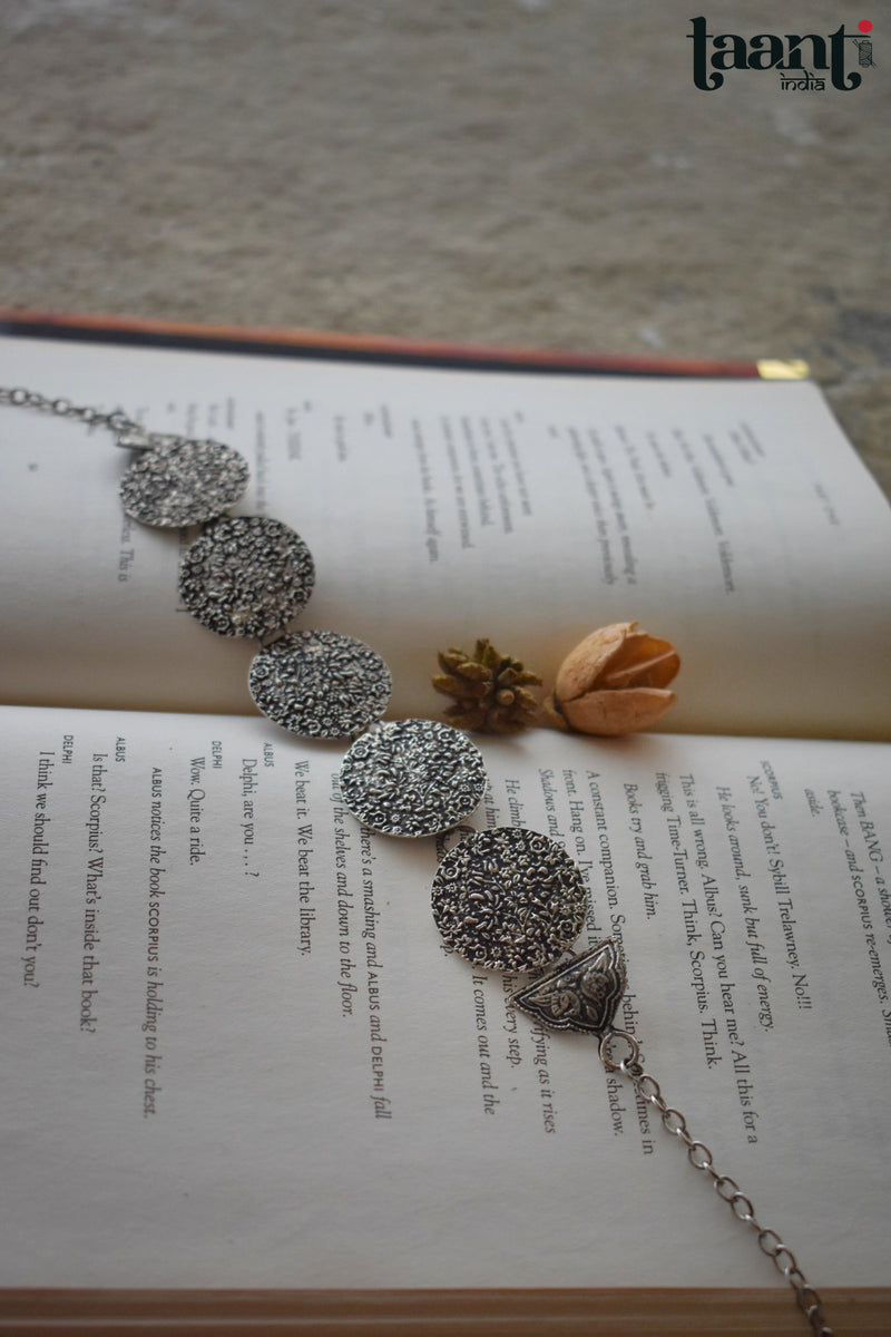 Black Polish German Silver Floral Embossed  Choker