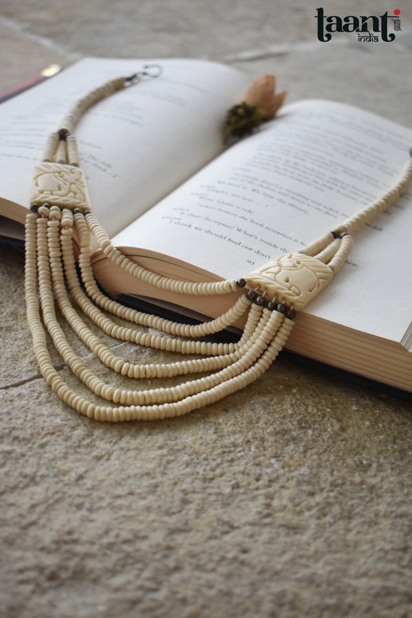 Vintage Faux Ivory Seven layered Beaded Necklace