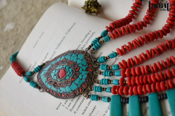 Vintage Colorful Ladakhi Eight Layered Statement Necklace