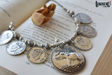 German Silver Floral Elephant and Queen Embossed Necklace